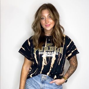 Bleached Striped Tie Dyed Purdue T Shirt